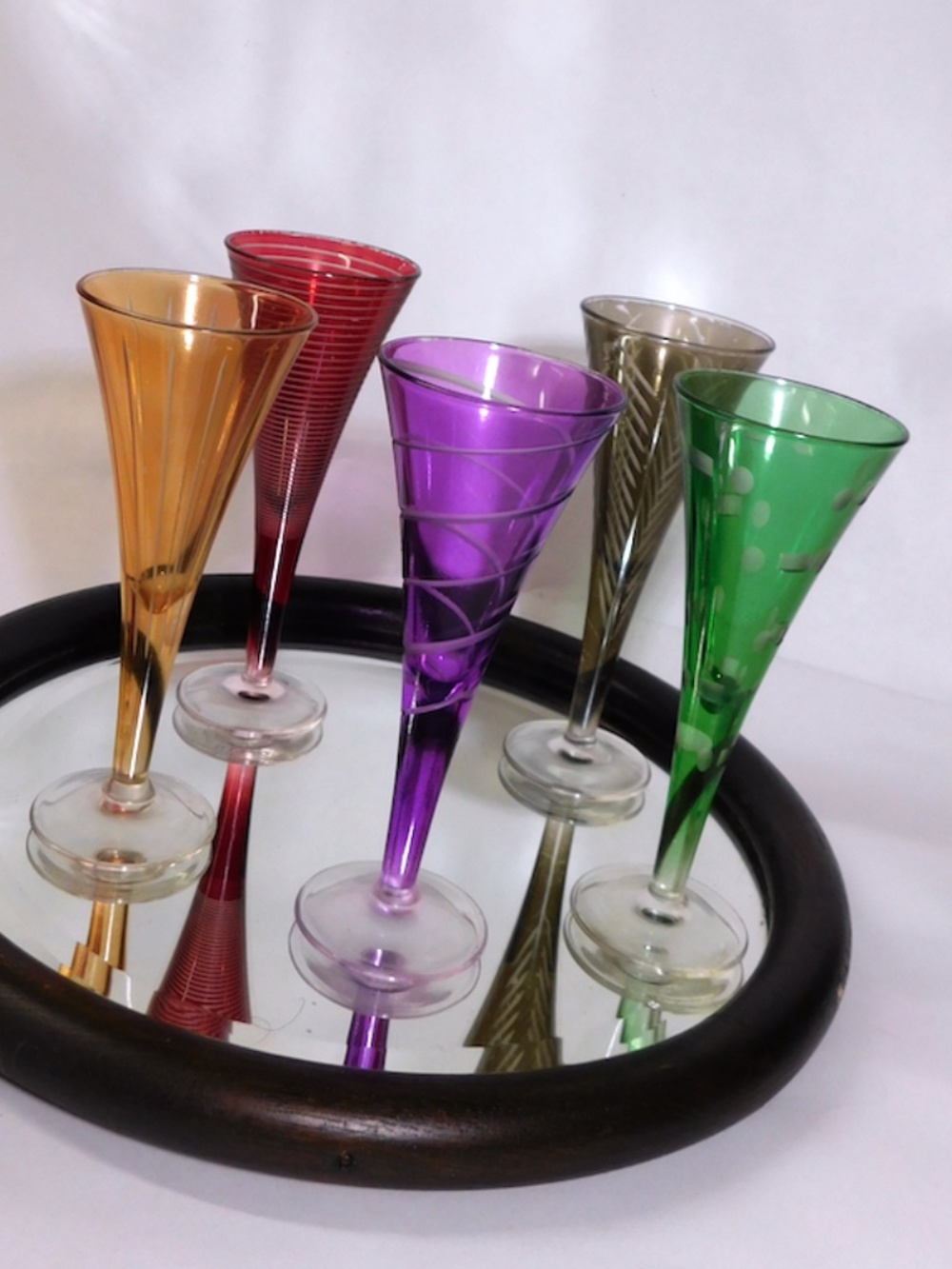 Mikasa Cheers Mix Cordials - Set of FIVE - Colored Etched Fluted